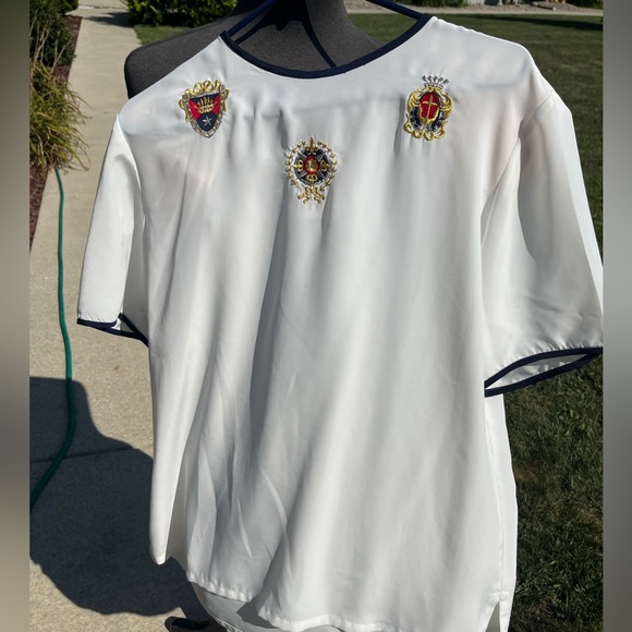 Ladies Tess size large 80’s blouse nautical royal - Picture 1 of 7